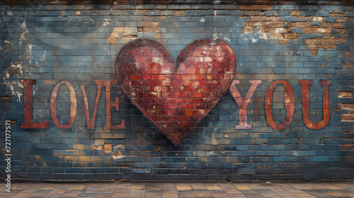 Romantic Love Message in Heart Shape on Urban Wall with Rose Petals