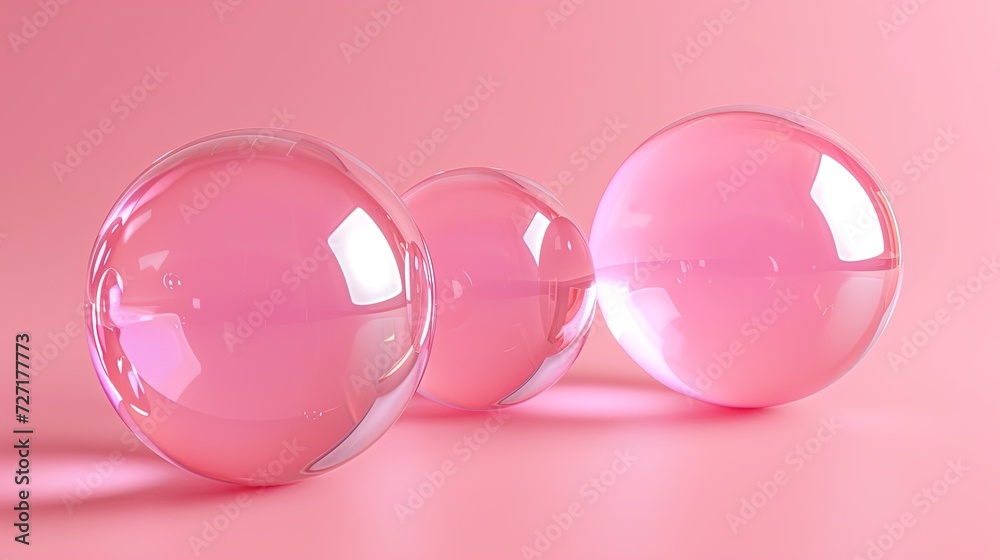 Image of large transparent glass balls on a peach-colored background. Luxury trendy wallpapers. Generative AI Image of large transparent glass balls on a peach-colored background. Luxury trendy wallpapers. Generative AI