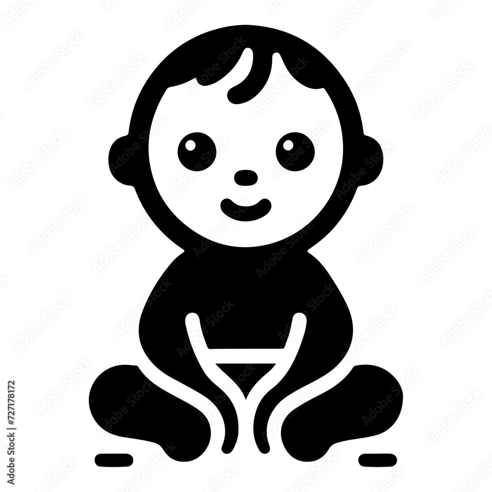 Cute smiling baby icon, black color silhouette Cute smiling baby icon, black color silhouette