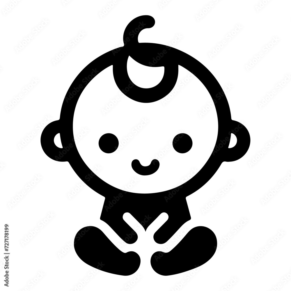 Cute smiling baby icon, black color silhouette Cute smiling baby icon, black color silhouette