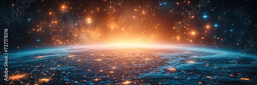 A panoramic view of a borderless digital world, where businesses operate in a virtual global market
