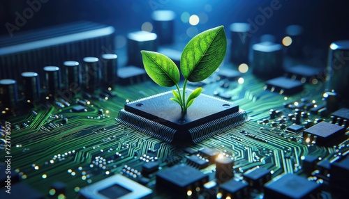 Green Technology Concept with Plant and Chip