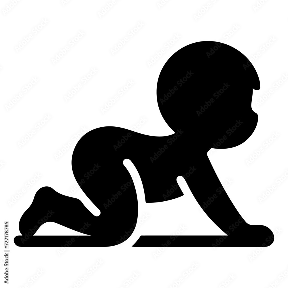 Cute smiling baby crawling icon black color silhouette, logo, clipart Cute smiling baby crawling icon black color silhouette, logo, clipart