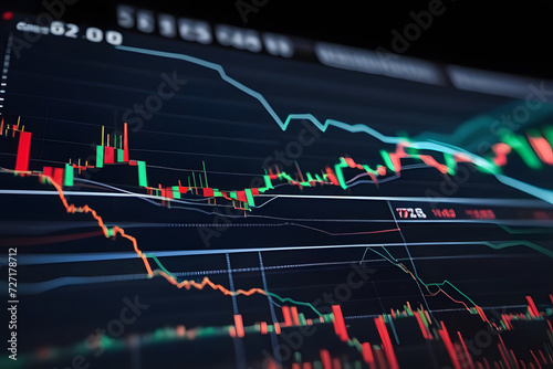 Stock market chart with candlesticks, isolated on black background.