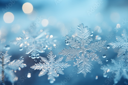 Snowflake in macro shot, Snowflakes in Detail. Close-Up Snow Crystals. © jirayut