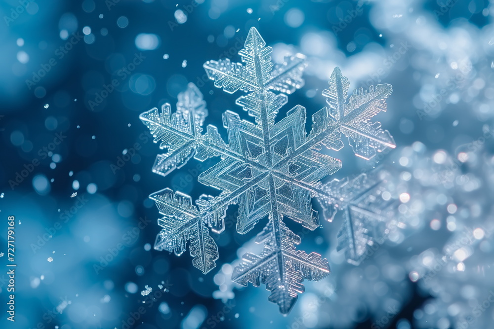 Snowflake in macro shot, Snowflakes in Detail. Close-Up Snow Crystals. Snowflake in macro shot, Snowflakes in Detail. Close-Up Snow Crystals.