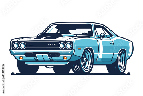 Vintage American muscle car vector illustration, classic retro custom muscle car design template isolated on white background photo