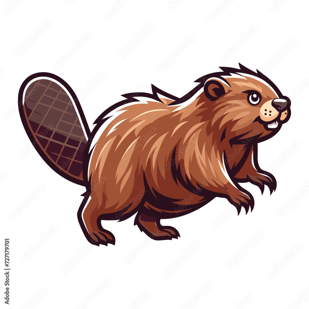 Cute adorable beaver cartoon character vector illustration, funny animal brown beaver flat design mascot logo template isolated on white background - obrazy, fototapety, plakaty 