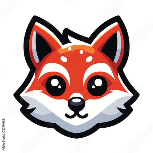 Cute adorable fox head face cartoon character vector illustration, funny wolf foxy flat design template isolated on white background