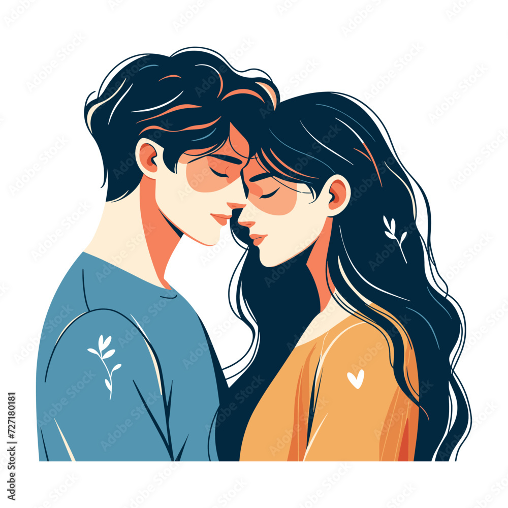 Romantic couple lovers vector illustration, Happy young male female couple together, wife and husband loving relationships. Flat design illustration isolated on white background Romantic couple lovers vector illustration, Happy young male female couple together, wife and husband loving relationships. Flat design illustration isolated on white background