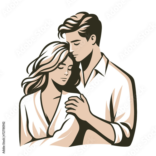 Romantic couple lovers vector illustration, Happy young male female couple together, wife and husband loving relationships. Flat design illustration isolated on white background