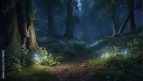 Evening Adventure: Moonlit Trail through a Mystical Forest