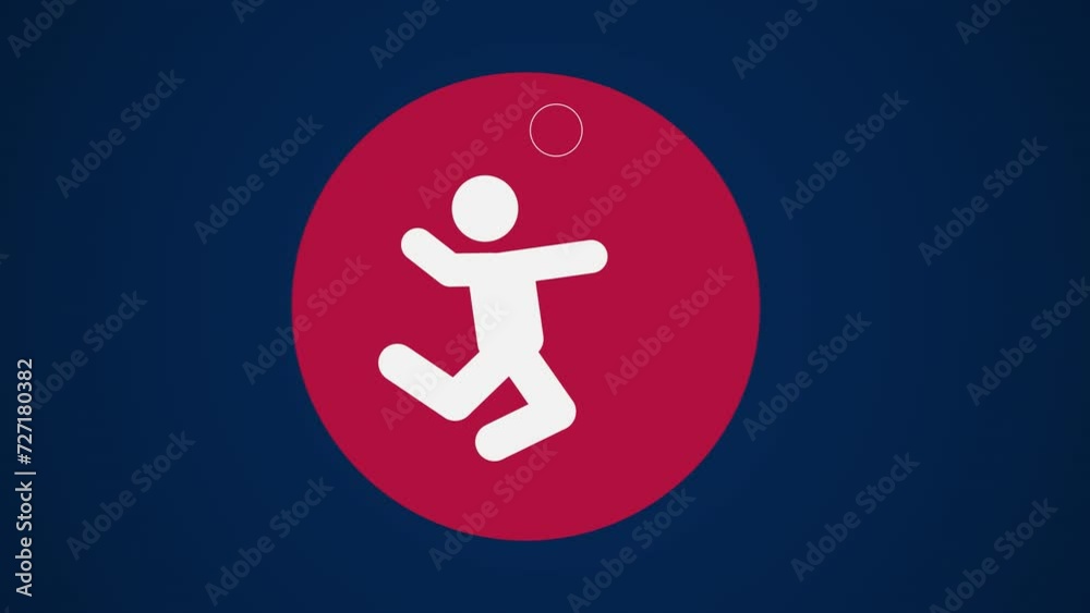 Pictograma de los Juegos Olímpicos de lado izquierda con el deporte voleibol en fondo azul sin texto. 