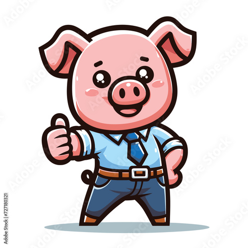 Cute adorable pig with businessman suit dress cartoon character vector illustration  funny piggy flat design template isolated on white background