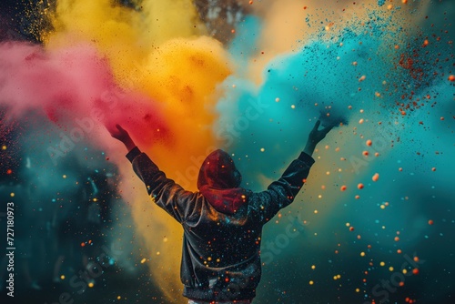 Colorful rainbow indian people celebrate holi festival