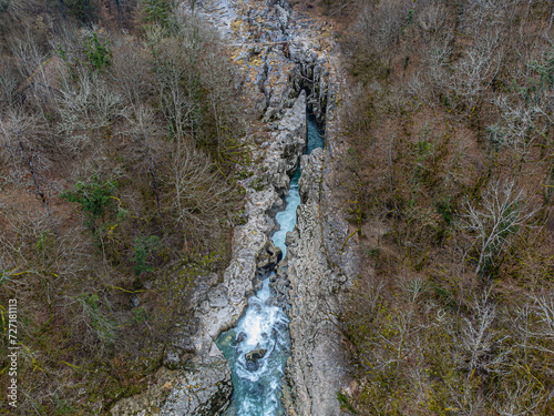 vue en drone des pertes de la Valserine, Ain, France photo