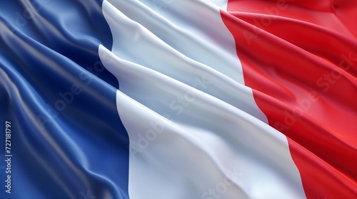 A 3-dimensional depiction of the French tricolor on a blank backdrop, flying high in celebration of the nation's freedom.