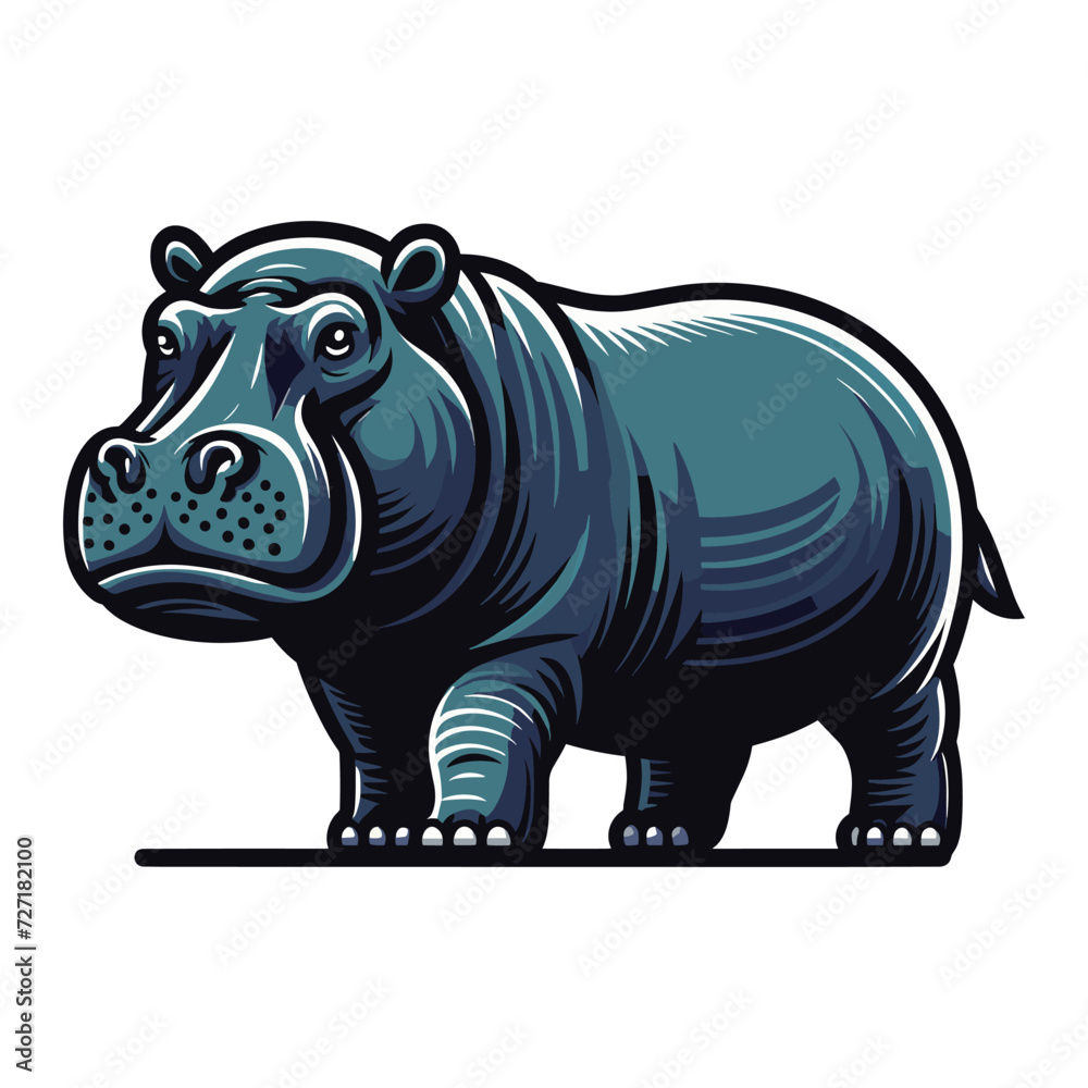 Fototapeta premium Wild animal hippopotamus design vector, zoology illustration, hippo flat design template isolated on white background