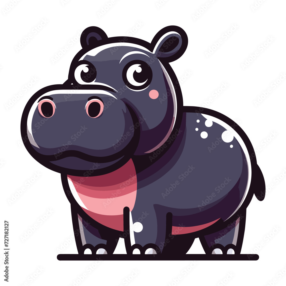 Naklejka premium Cute wild animal hippopotamus cartoon design vector, zoology illustration, hippo flat design template isolated on white background