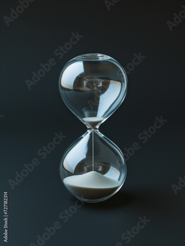 Hourglass flow in modern style, sand clock, Black background. Close up. Black sand. Geometric, Isometric.