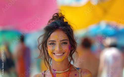 Colorful rainbow indian people celebrate holi festival