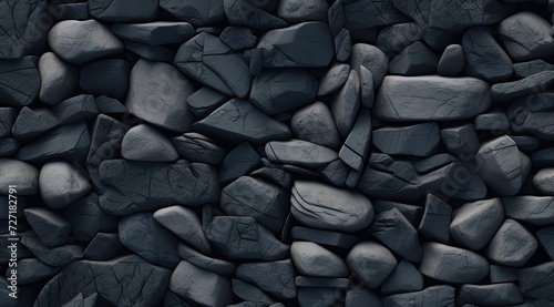 Textured pebble concrete featuring a predominantly black hue with scattered grey pebbles for accentuation. photo