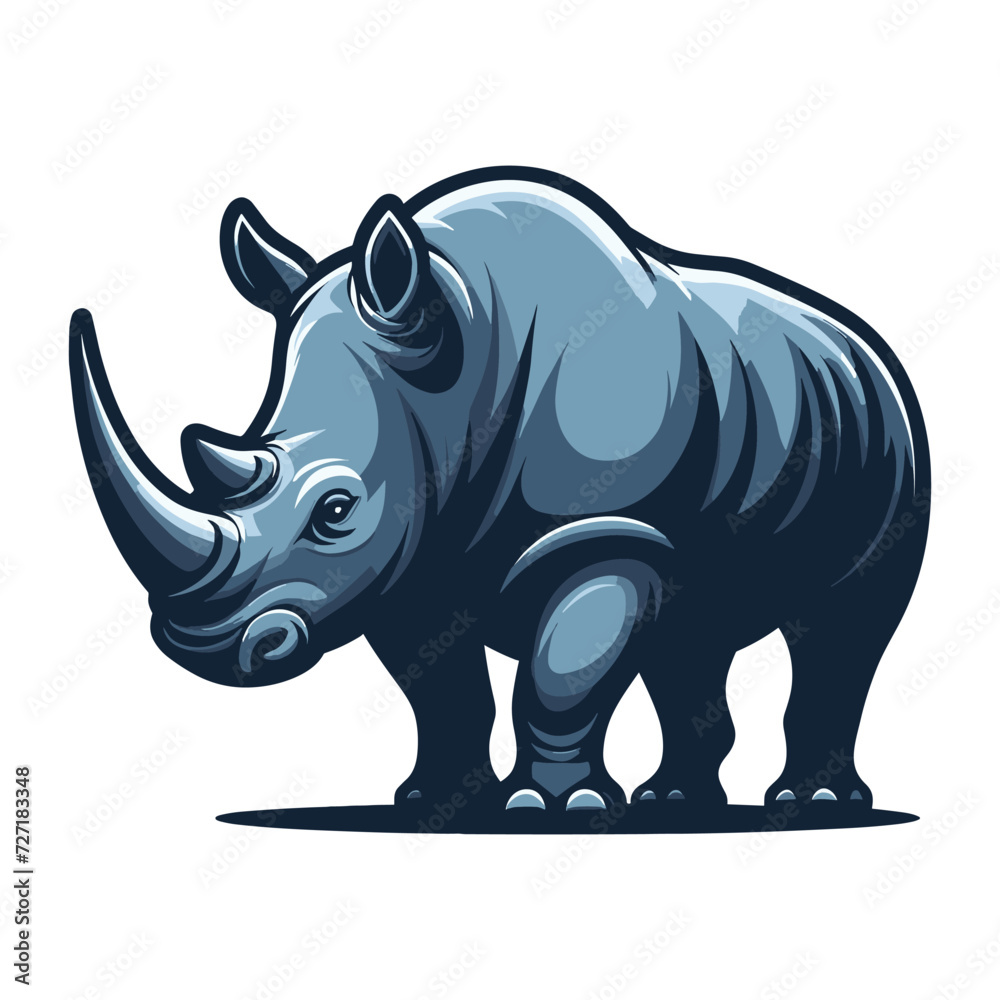 African savannah standing rhinoceros vector design, zoology illustration, wild animal rhino logo template isolated on white background