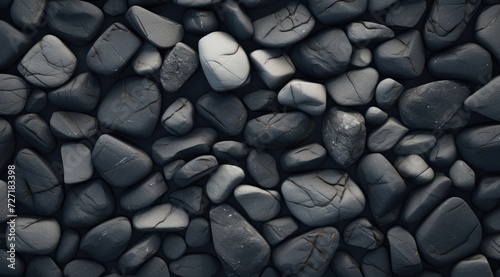 Textured pebble concrete featuring a predominantly black hue with scattered grey pebbles for accentuation. photo