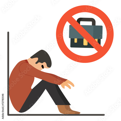 Engineer Who Have Trouble His Job vector design Unemployment symbol Economic stagnation sign financial crisis illustration, Person Side view sitting on Road depicts job scarcity amid recession concept