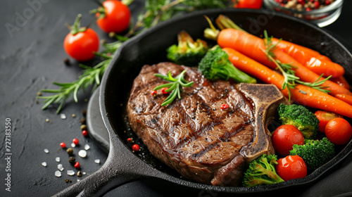 Sizzling American Steak and Vegetables: A Cast Iron Feast for the Senses