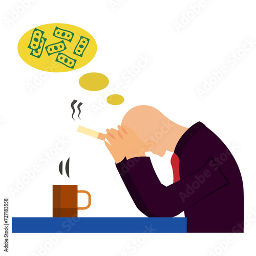 In the stark silence of his office vector design, Unemployment symbol, Economic stagnation sign, financial crisis illustration, seasoned businessman in depression due to sharp decline in sales concept