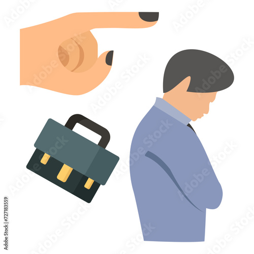 Employee is blamed for layoff vector icon design, Unemployment symbol, Economic stagnation sign, financial crisis stock illustration, boss is blamed for fire concept