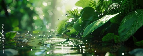 The enchanting beauty of natural leaves adorned with delicate water droplets, a hallmark of nature's serenity. photo
