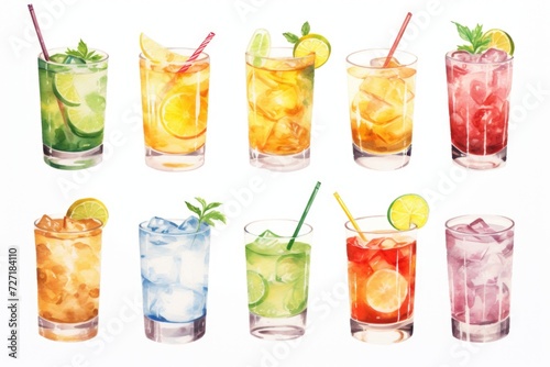Set of cocktails on white background