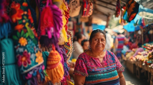 Woman Standing in Front of Colorful Store Filled With Items, Chico De Mayo