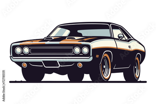 Vintage American muscle car vector illustration, classic retro custom muscle car design template isolated on white background