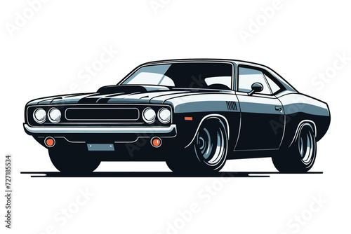 Vintage American muscle car vector illustration, classic retro custom muscle car design template isolated on white background © lartestudio