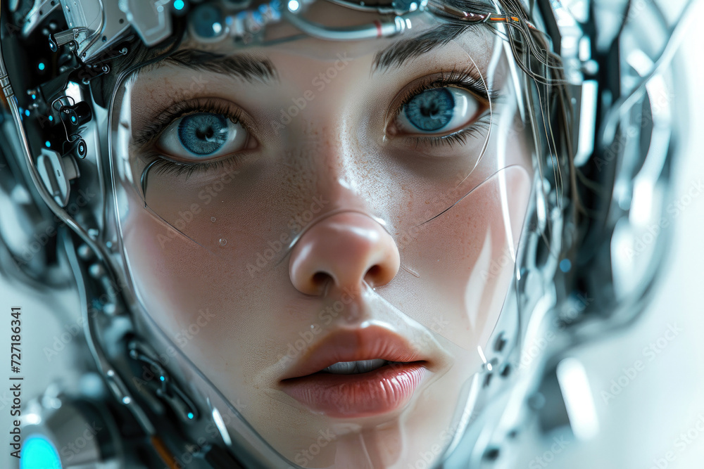 close-up portrait of a beautiful futuristic woman. people of the future close-up portrait of a beautiful futuristic woman. people of the future