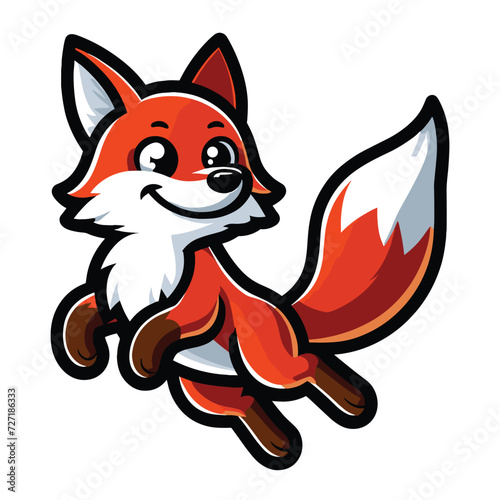 Cute adorable fox cartoon character vector illustration, funny wolf foxy flat design template isolated on white background