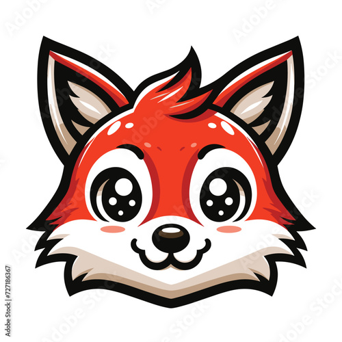 Cute adorable fox head face cartoon character vector illustration, funny wolf foxy flat design template isolated on white background