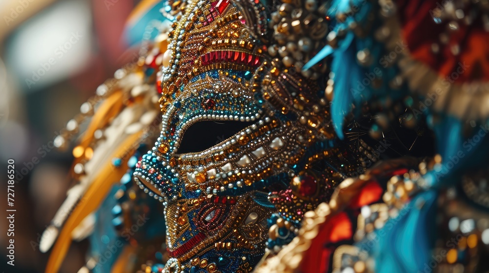 Close-Up of Mask on Display, Detailed View of Intriguing Cultural Artifact, Carnival