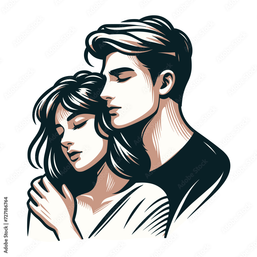 Romantic couple lovers vector illustration, Happy young male female couple together, wife and husband loving relationships. Flat design illustration isolated on white background Romantic couple lovers vector illustration, Happy young male female couple together, wife and husband loving relationships. Flat design illustration isolated on white background