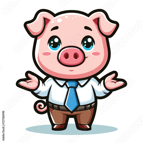 Cute adorable pig with businessman suit dress cartoon character vector illustration  funny piggy flat design template isolated on white background