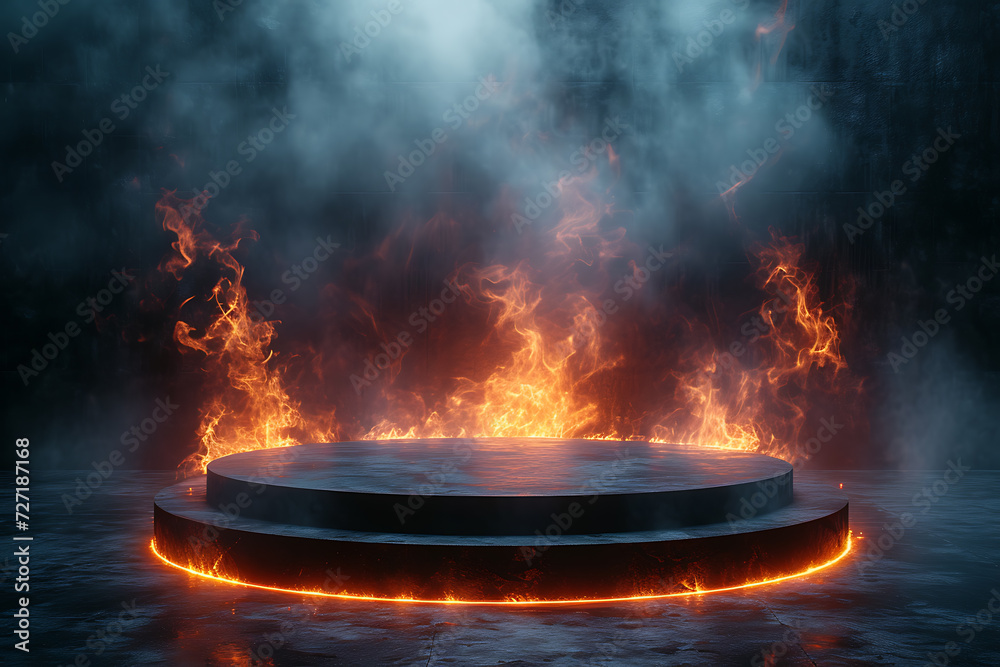 Background fire and lava podium, 3d product render stand. podium stage minimal abstract background beauty dreamy space studio pedestal  - obrazy, fototapety, plakaty 