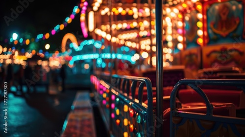 Carnival Ride at Night With Colorful Lights Illuminating the Sky, Carnival