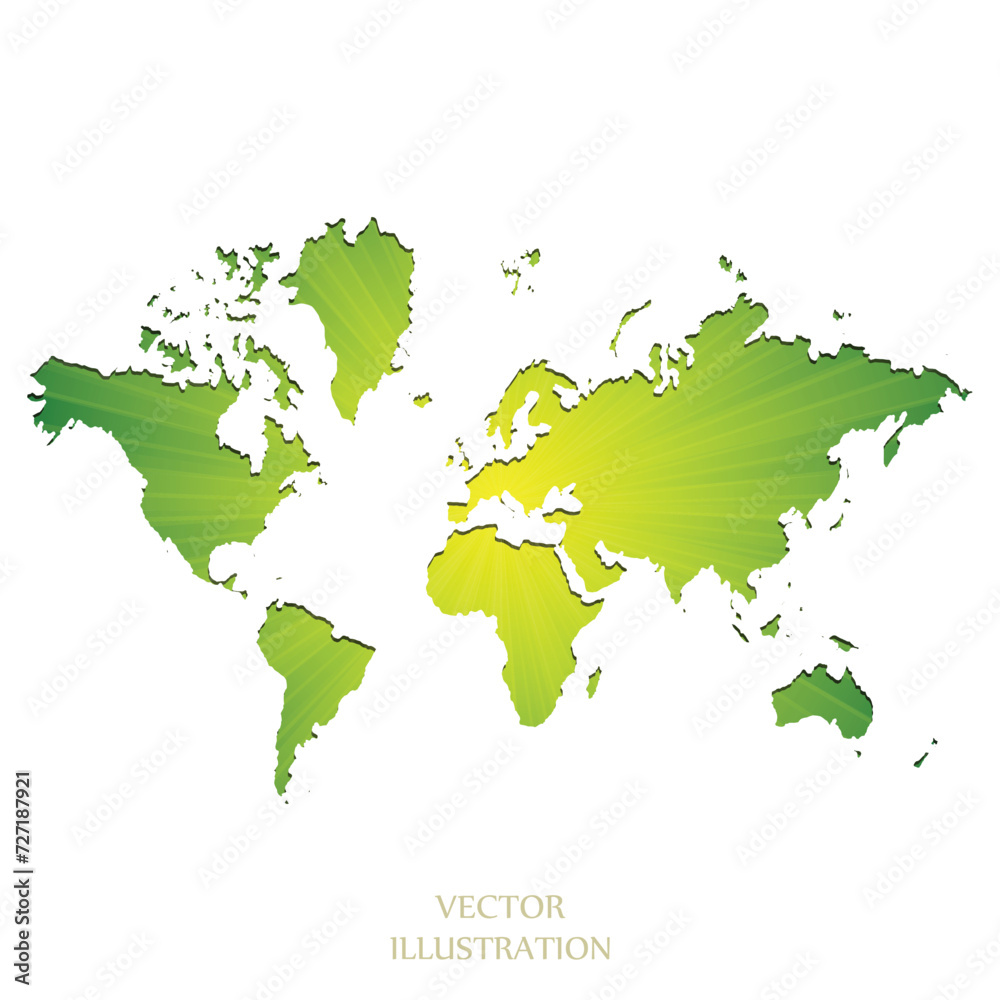 Fototapeta World map. Political map of the world on a bright, colorful background. Globe. Sun rays. Bright yellow, blue, red, orange, green color