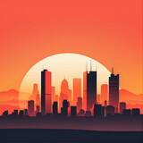 A minimalist illustration of a city skyline at sunset. (Popular style: Minimalism)