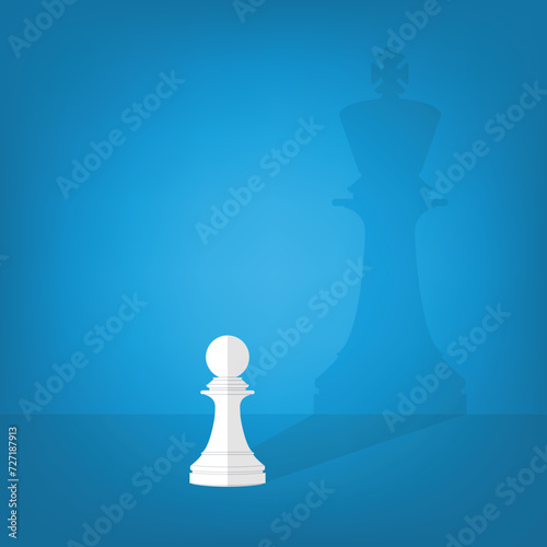 Dream big. Vector chess pawn with shadow of the king
