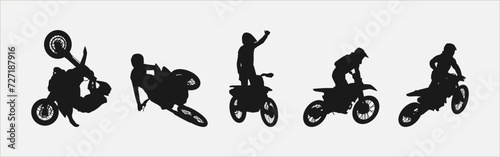 set of silhouettes of motocross racers. isolated on white background. graphic vector illustration.
