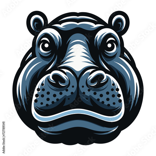 Wild animal hippopotamus head face design vector, zoology illustration, hippo flat design template isolated on white background